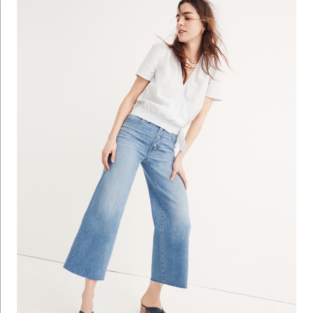 Wide Leg Crop Jeans Button Front